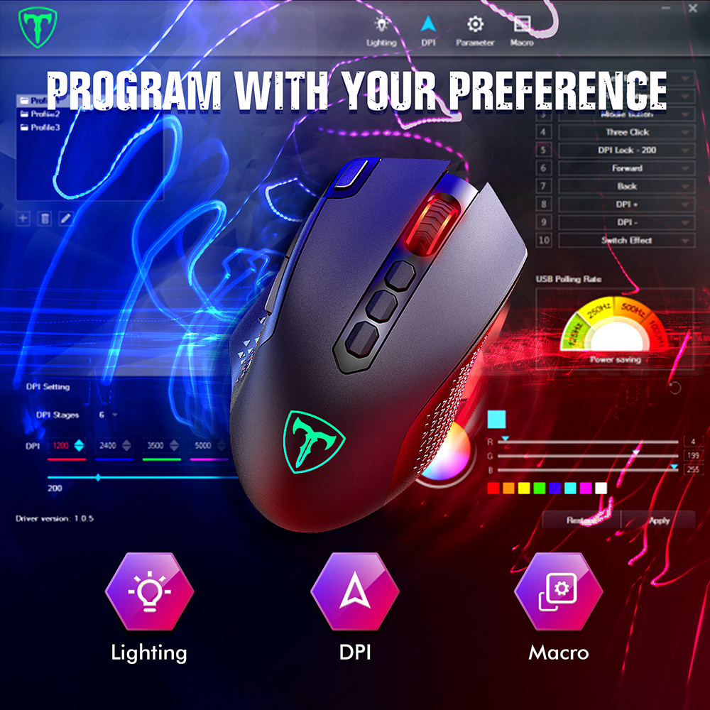 Mouse Gamer RGB Pictek SEM FIO