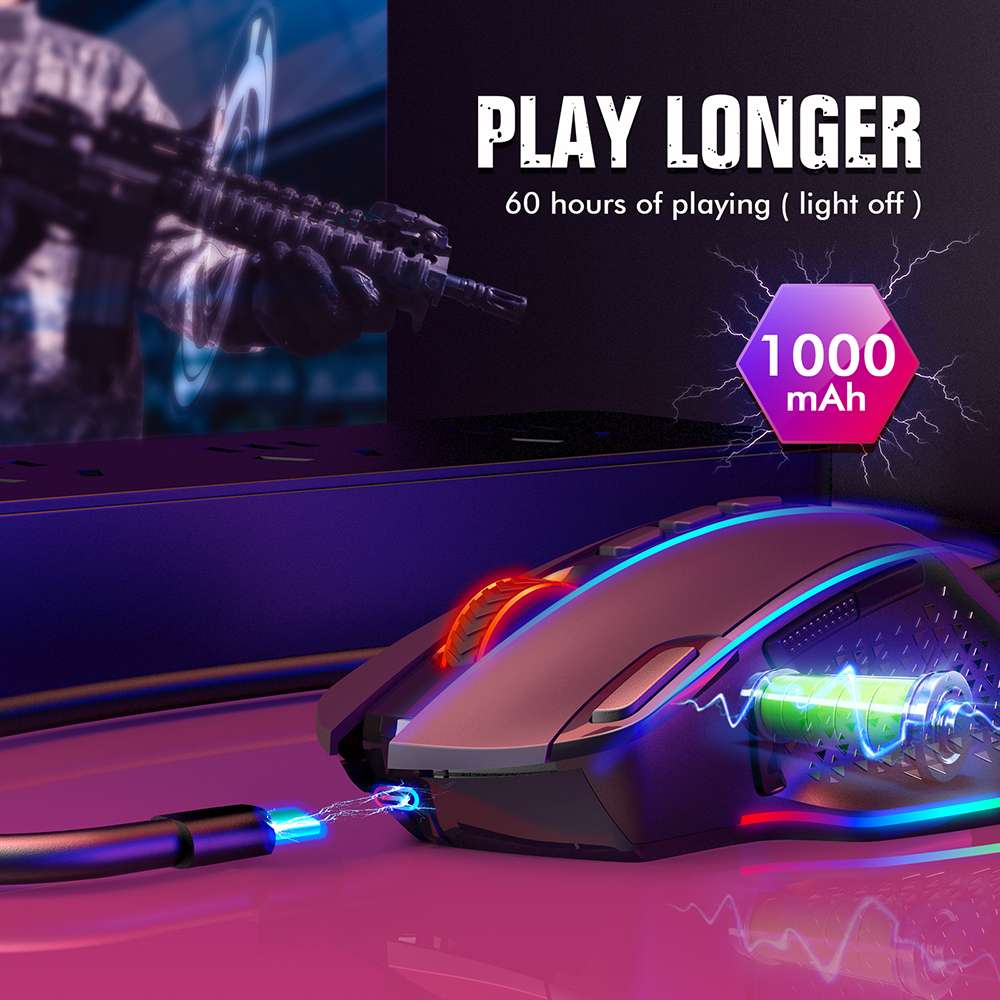 Mouse Gamer RGB Pictek SEM FIO